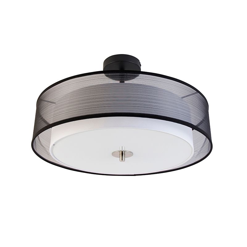 Moderne plafondlamp zwart met wit 50 cm 3-lichts - Drum Duo