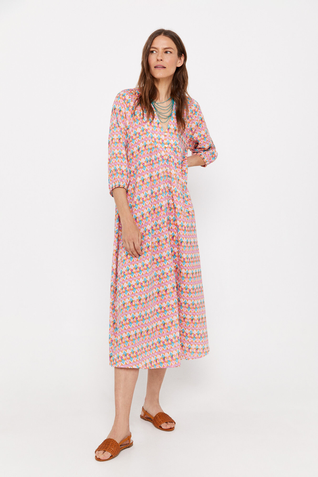 Vestido longo estampado - Multicolorido