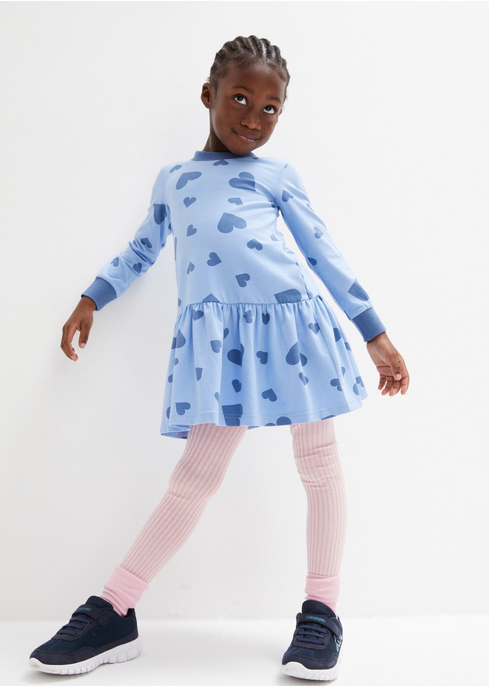 Robe en jersey fille avec imprimé petits cœurs