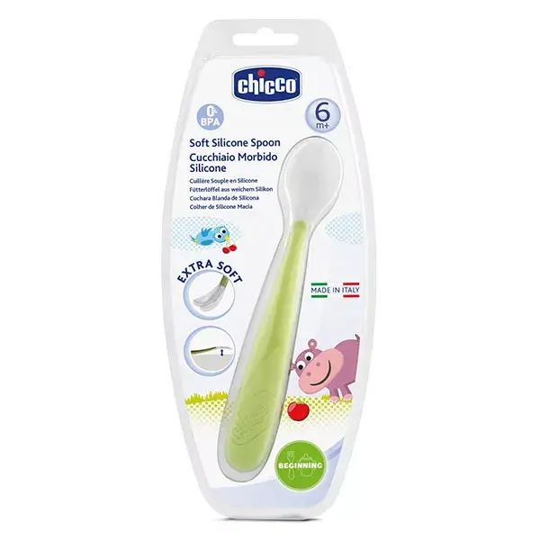 Colher de silicone Chicco My First Mealtime +6m Verde Maçã