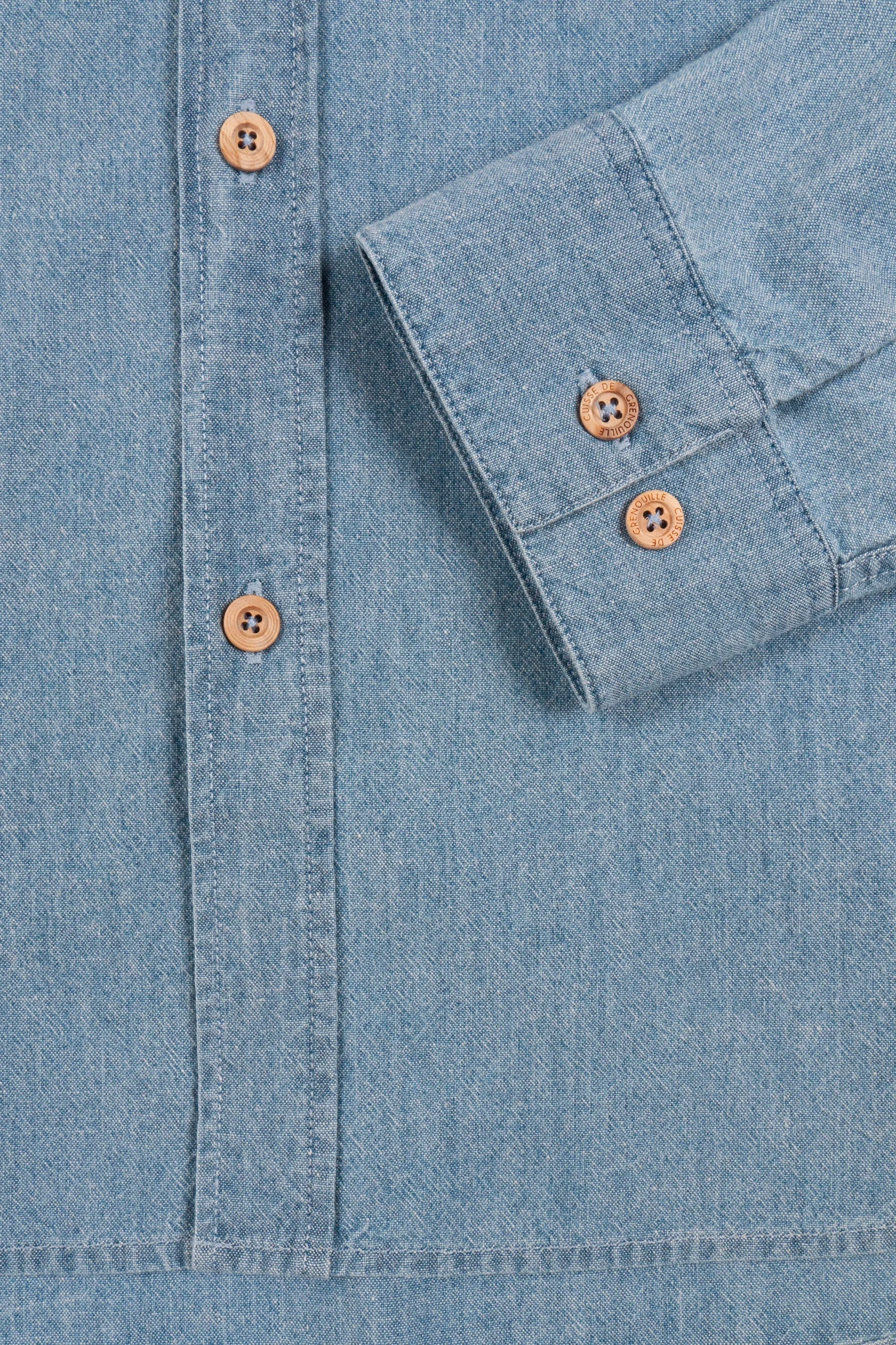 Chemise col mao en chambray | Bleu