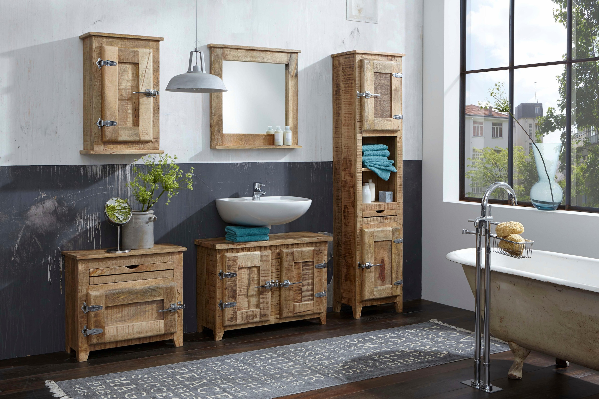 SIT Badkommode »Frigo« Mangoholz im Antik-Look mit Kühlschrankgriffen, Breite 67 cm