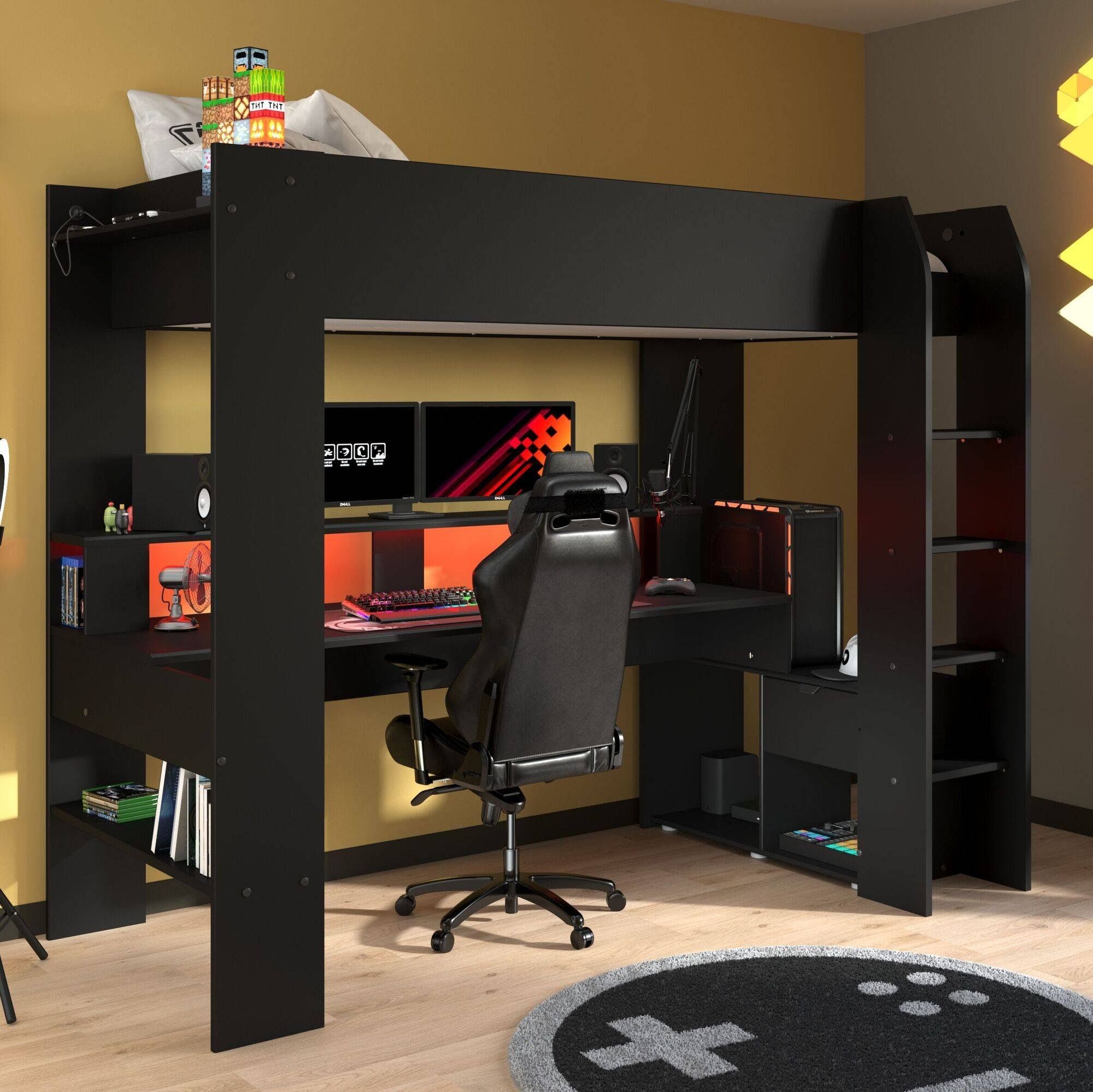 Parisot Gaming-Hochbett mit LED Beleuchtung