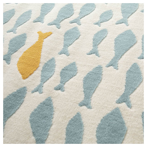 Tapis rond chambre d'enfant - petits poissons - beige et bleu clair - ø 120 cm