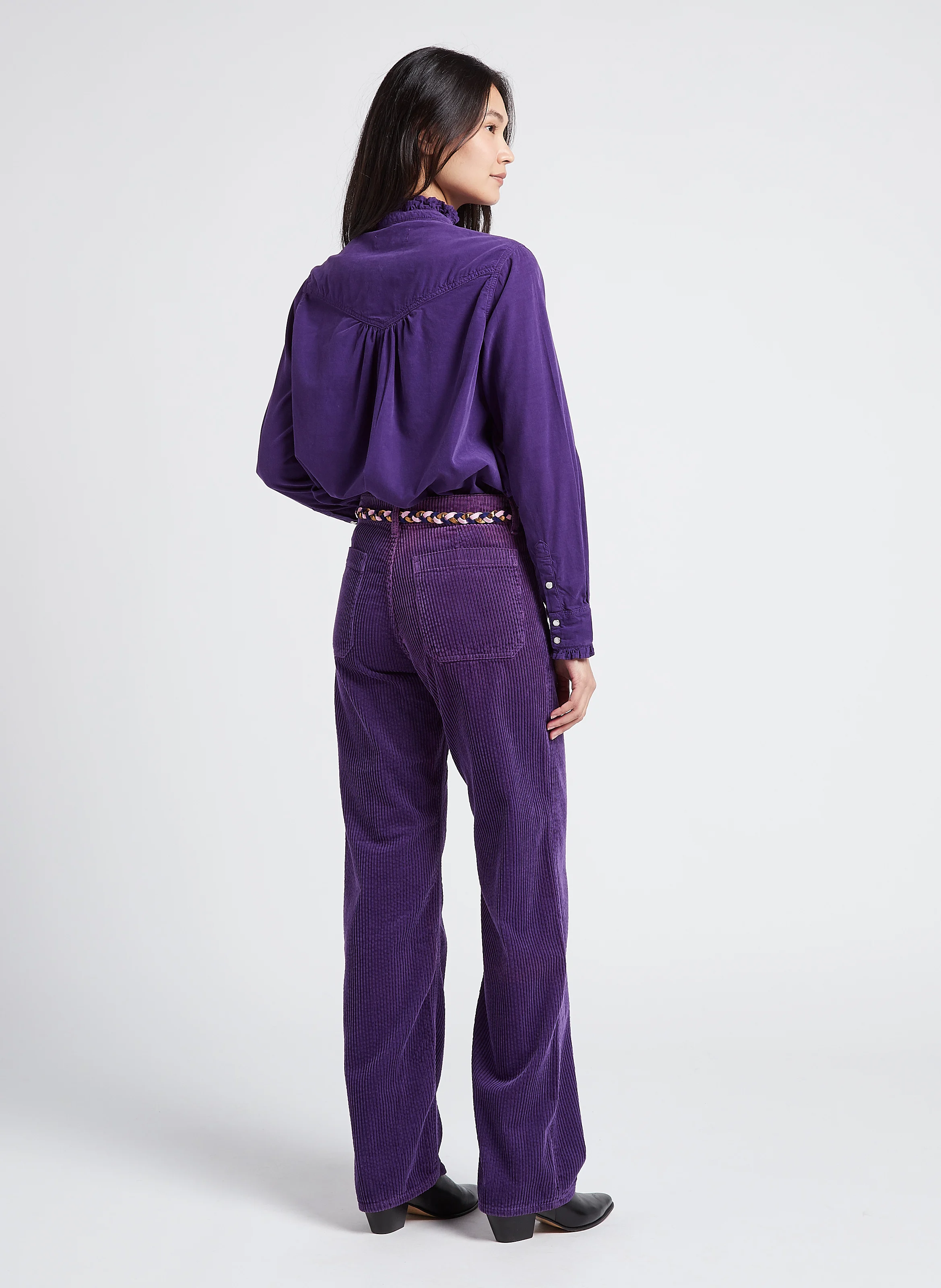 GABY - Chemise col victorien en velours de coton côtelé| Violet