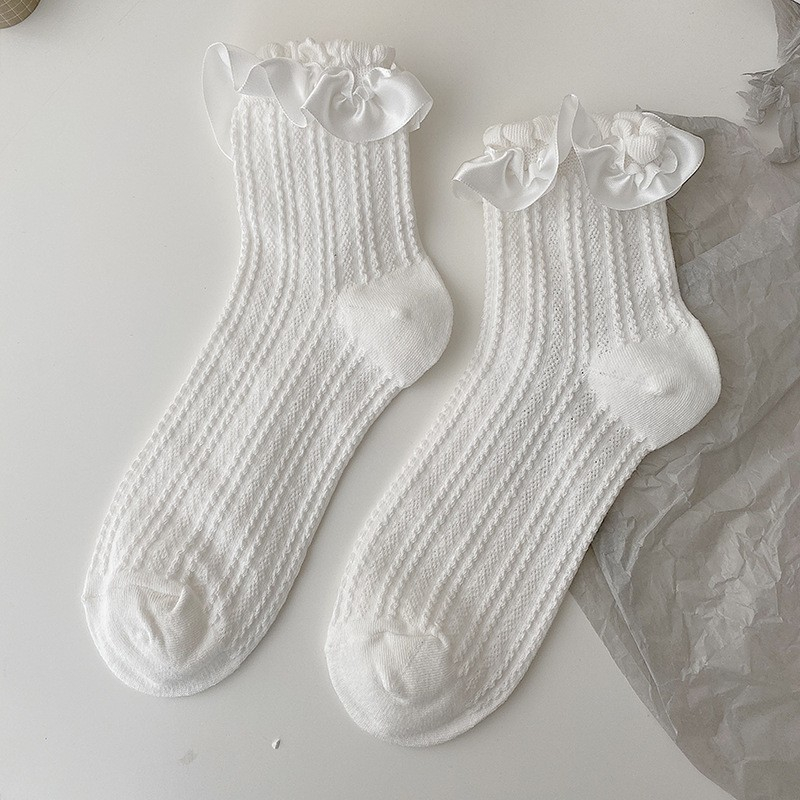 (1 Paar) Baumwoll Socken Spitzen Füsslinge (One Size) - Rüschen