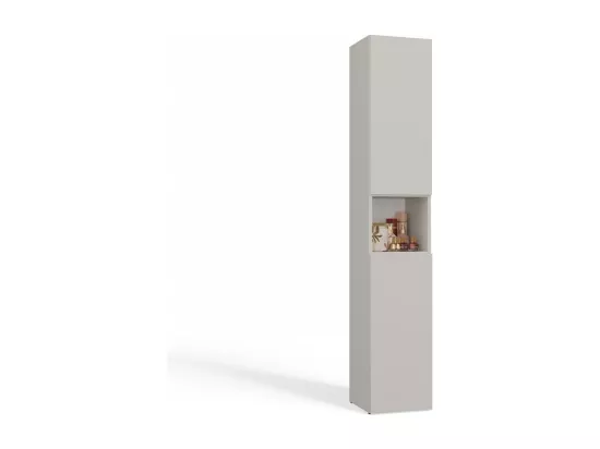 HORTI - Meuble salle de bain avec panier à linge - 31x30x174 cm - Colonne rangement SDB - Beige