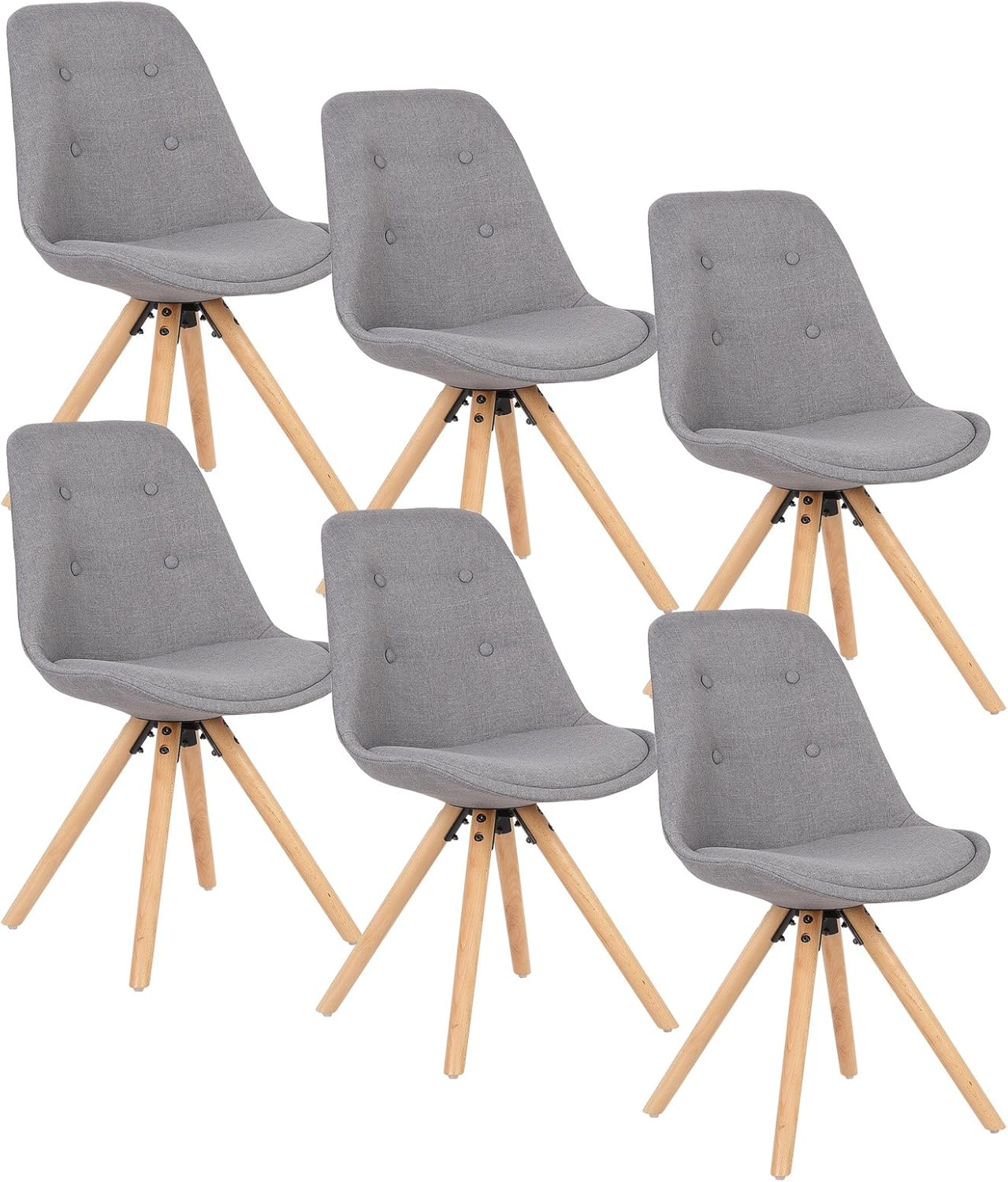 WOLTU Esszimmerstühle 6er Set, Küchenstuhl, Skandinavisch Design, schminktisch Stuhl, Loungesessel, Polsterstuhl, Retro Design Gepolsterter Stuhl, Sitzfläche aus Leinen, Grau, BH54gr-6
