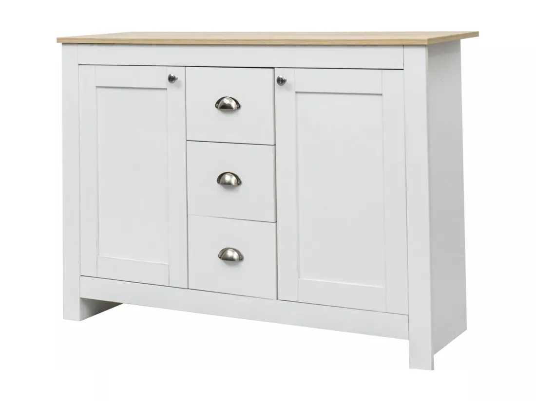 Buffet en bois blanc chaud avec 2 portes et 3 tiroirs,d116cm×h81cm