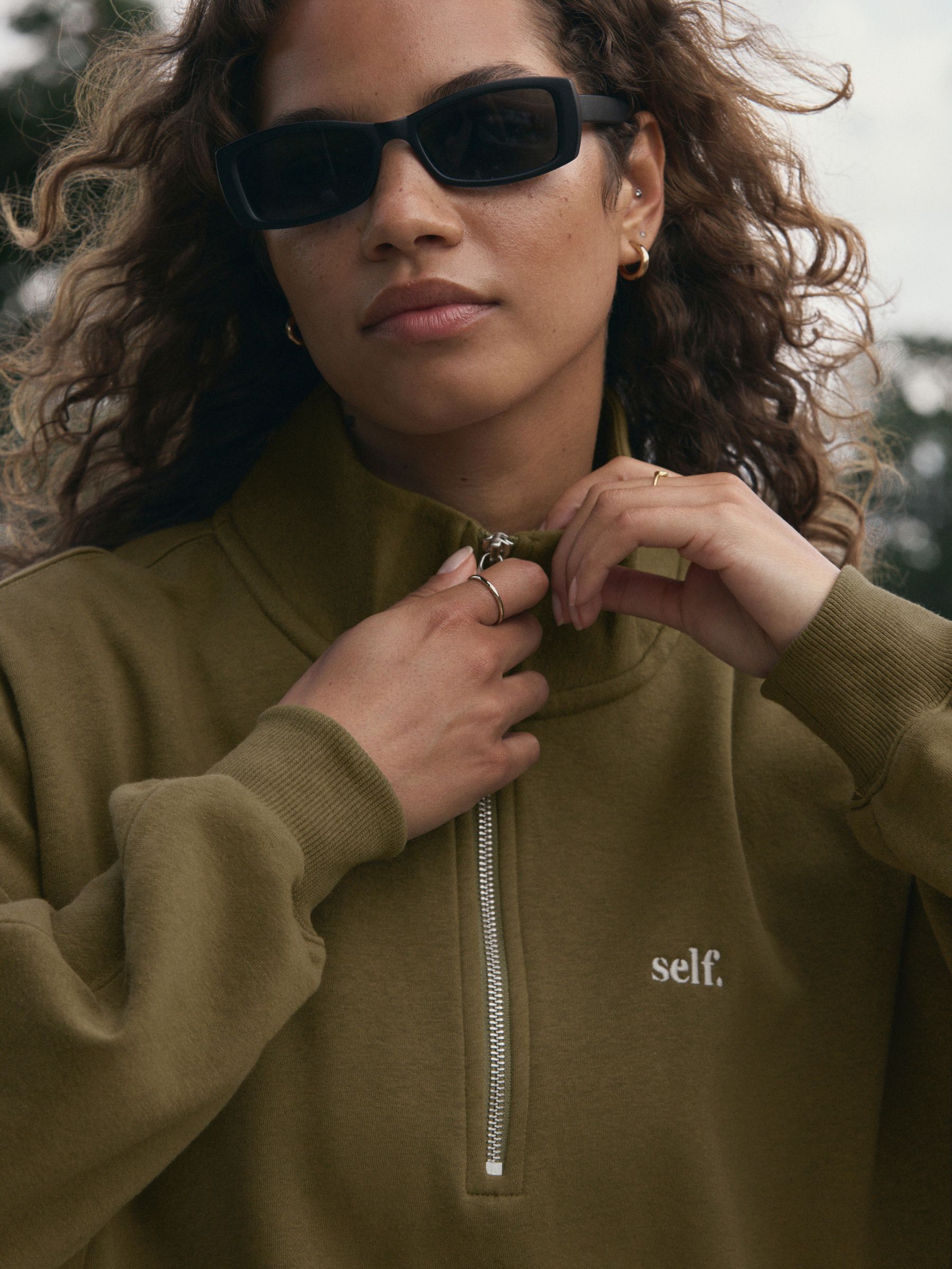 Olijfgroen - Sweatshirt met korte rits