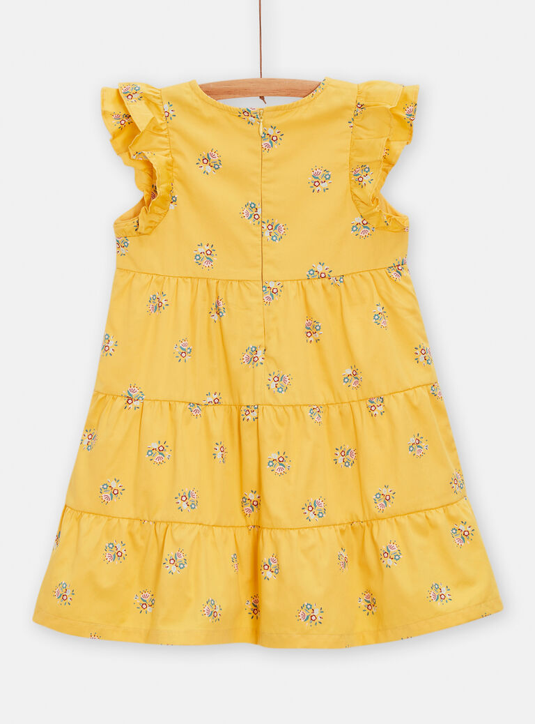 Robe jaune imprimé bouquet de fleurs pour fille