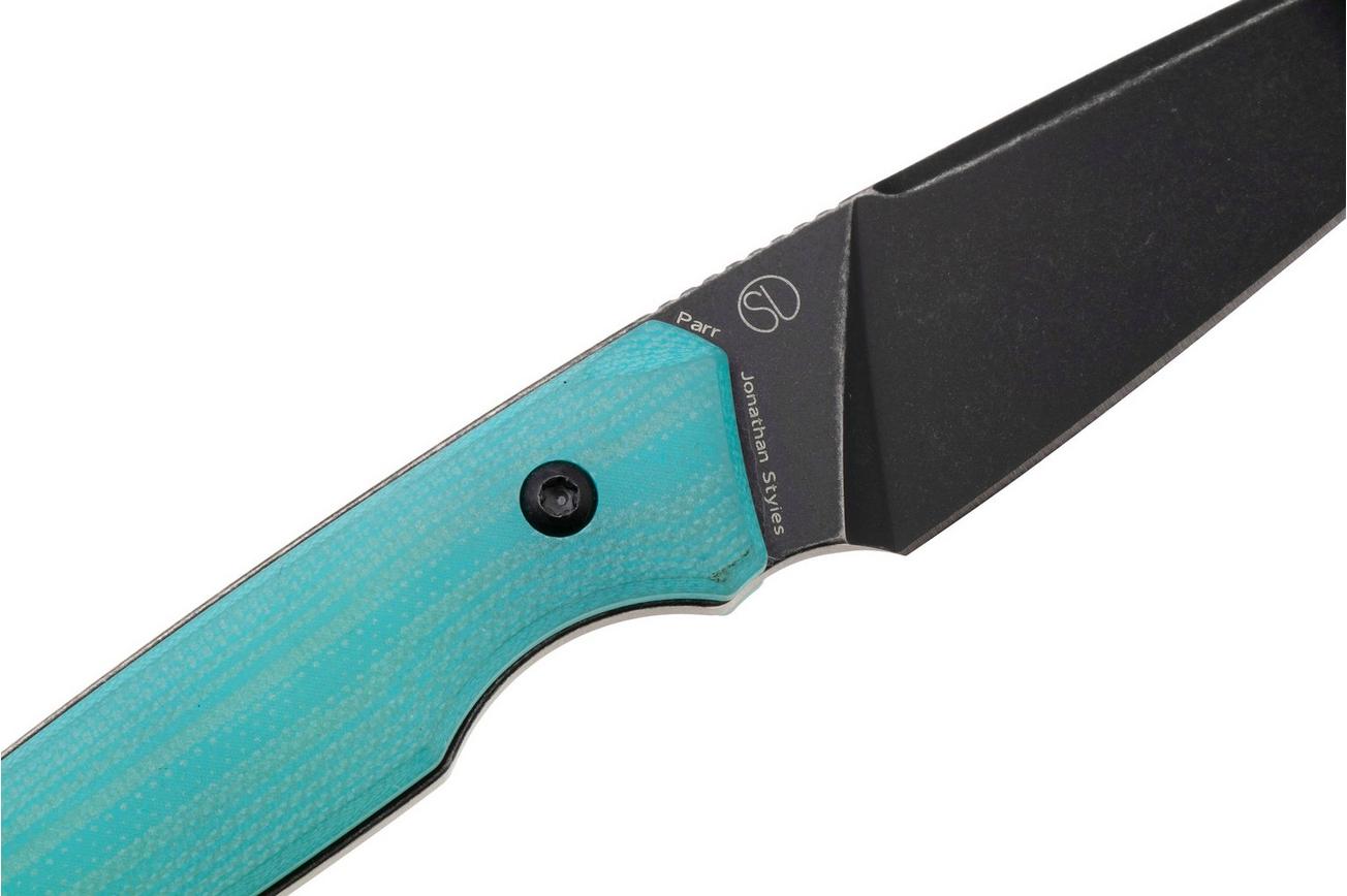 Tenable Knives Parr G011B3 Blackwashed 14C28N, Blue G10, vaststaand mes Jonathan Styles design