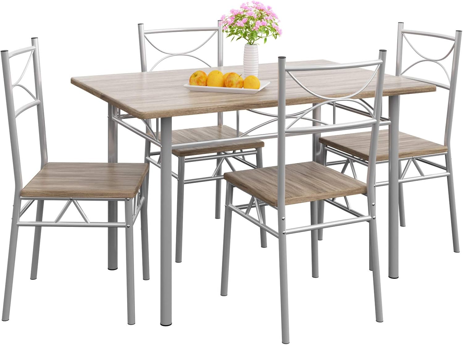 Casaria® Esstisch mit 4 Stühlen Holz 5-TLG Set Metall 110x70cm Industrial Esszimmer Küche Stühle Tisch Möbel Essgruppe Sitzgruppe Paul Eiche