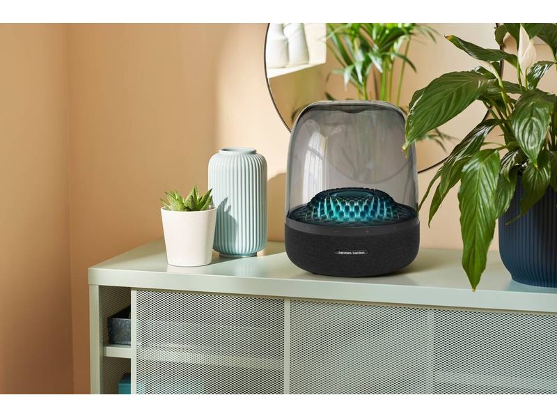 Harman/Kardon Aura Studio 4 Schwarz Bluetooth-Lautsprecher mit transparenter Kuppel und thematischer Beleuchtung