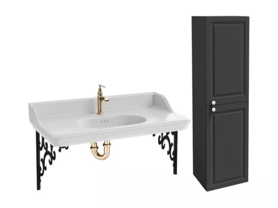 Pack plan vasque suspendu JACOB DELAFON Cléo 1889 + colonne droite + robinet or + siphon or