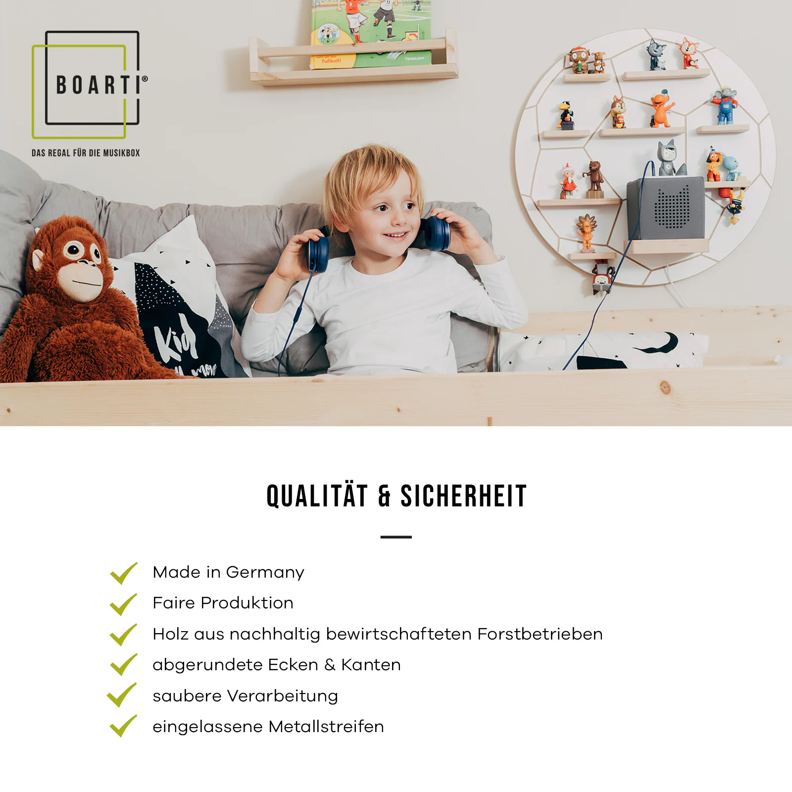 BOARTI Holz Buchstabe O Kinder Regal Toniebox Figuren Wandregal Tonies Musikbox