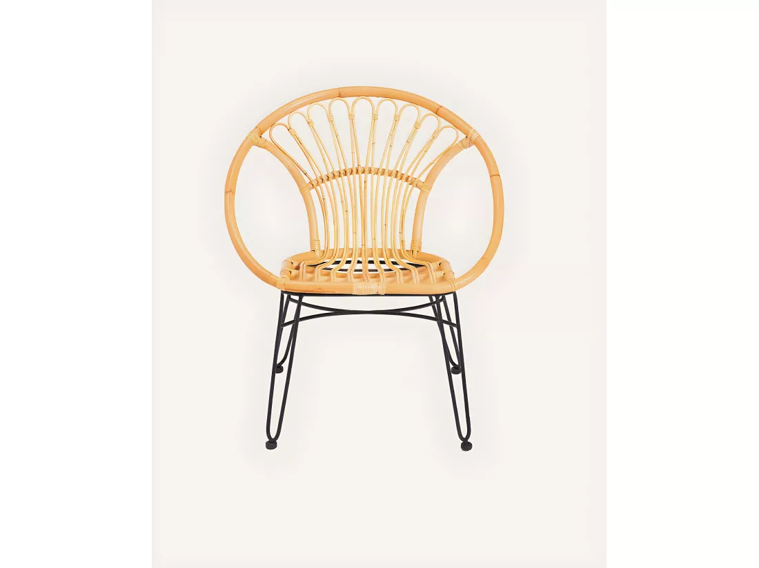 Naga - Fauteuil en rotin naturel et pieds métal