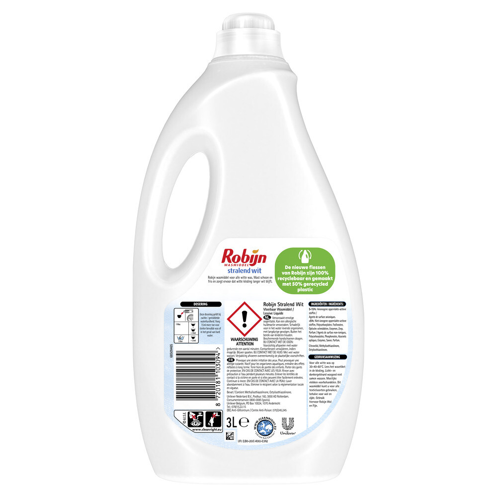 3x Robijn Vloeibaar Wasmiddel Stralend Wit 60 Wasbeurten3 liter