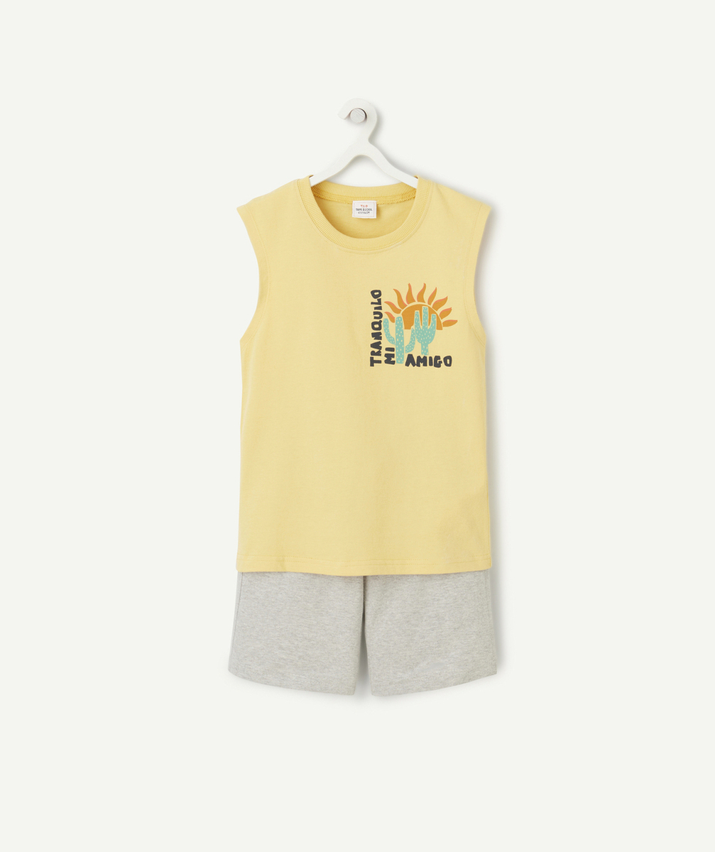 pyjama sans manches garçon en coton bio jaune thème amigo