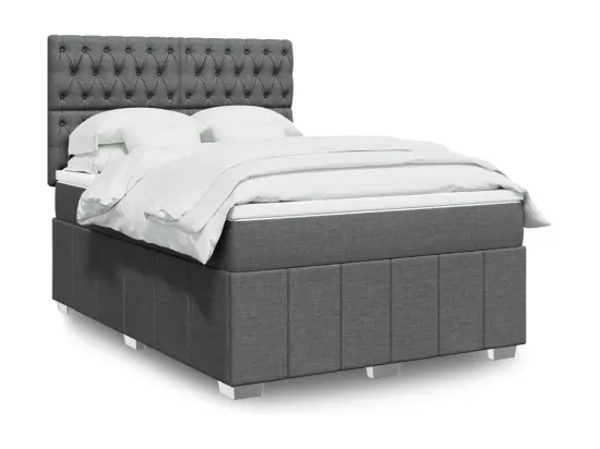 Sommier à lattes de lit avec matelas Gris foncé 140x190cm Tissu