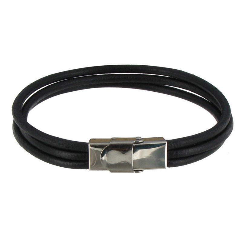 Bracelet Homme Cuir Rond Fermoir Acier Inoxydable - Classics - Marron foncé