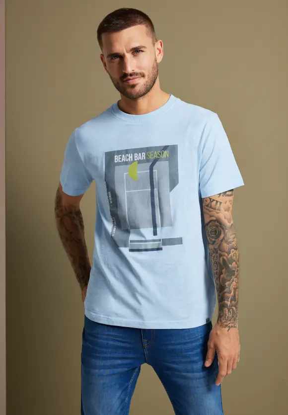 Slub T-Shirt mit Frontprint - ice blue
