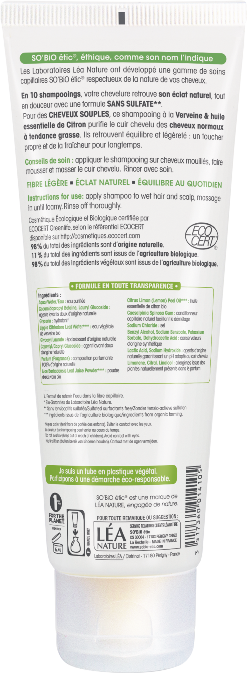 LÉA NATURE SO BiO étic  Shampoo Verbene, 250 ml