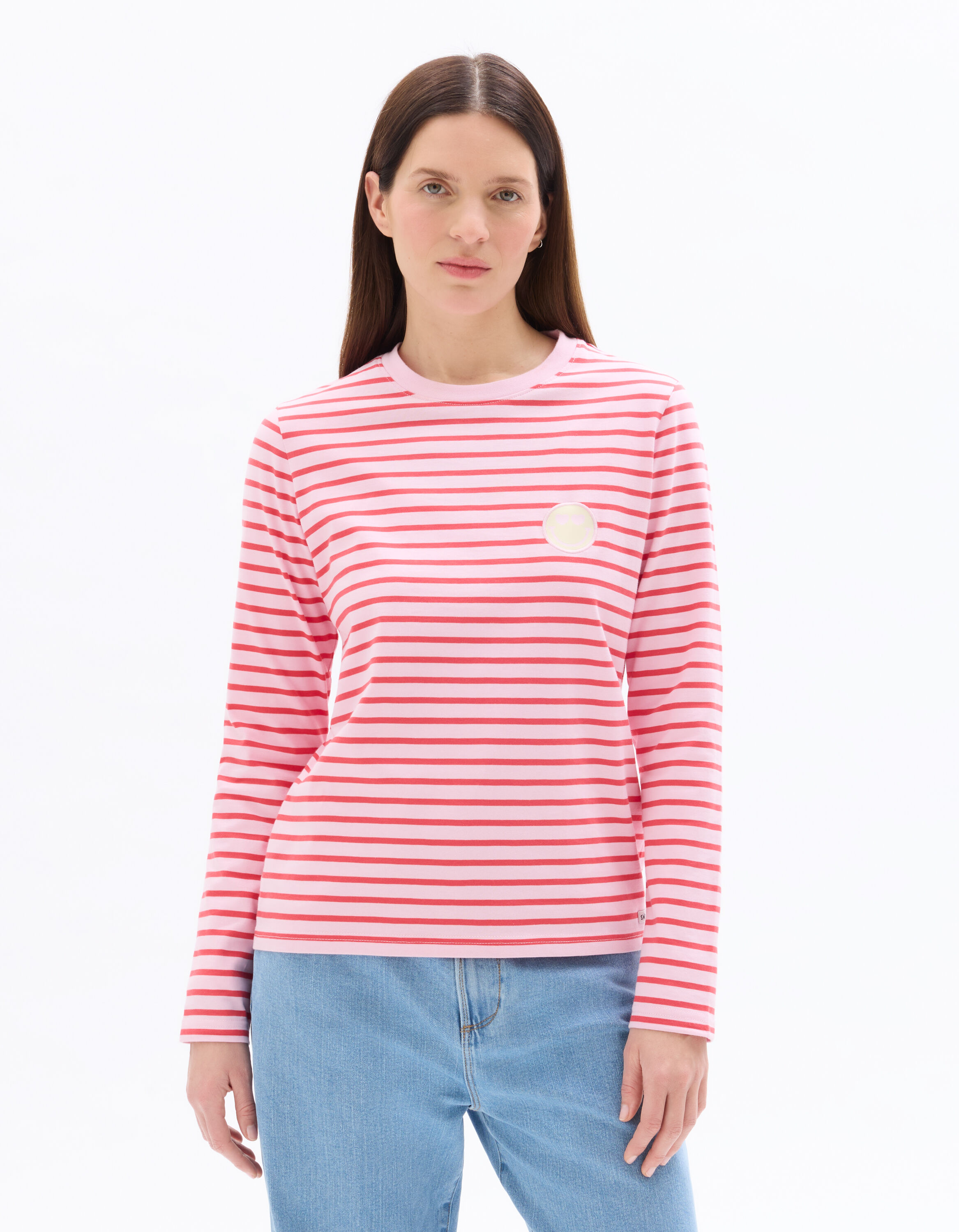 SMILEY - T-shirt marinière femme rose