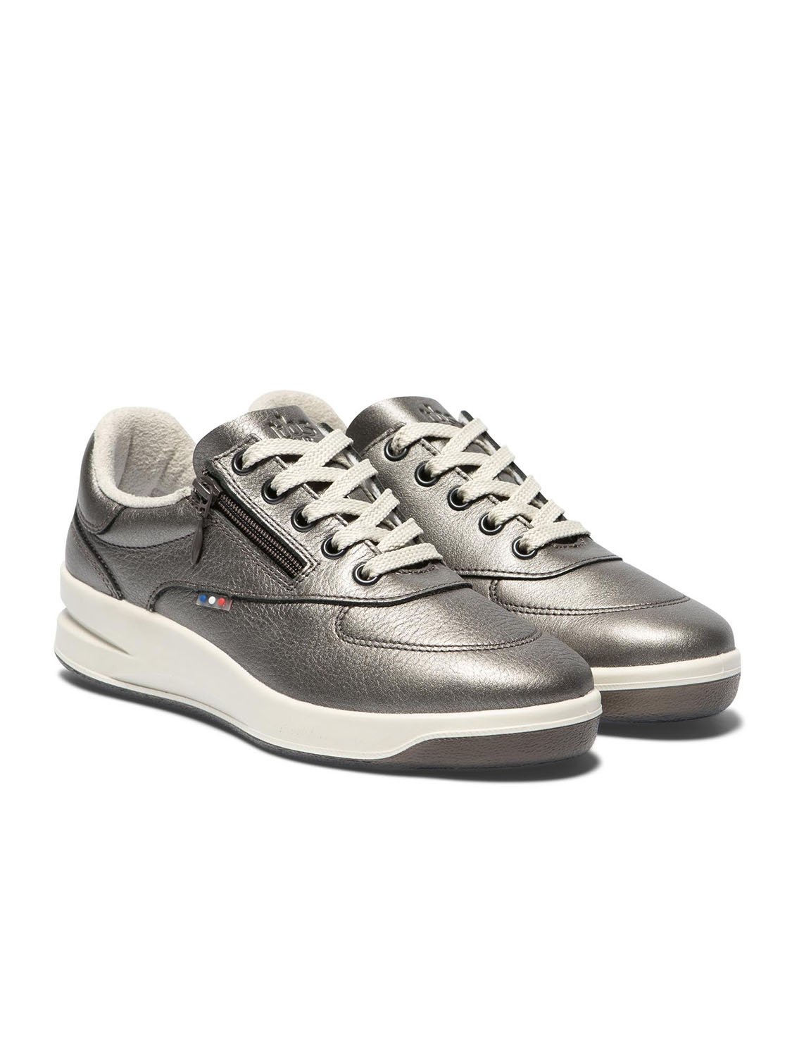 Baskets Femme Zippées Dessus Cuir Gris Anthracite