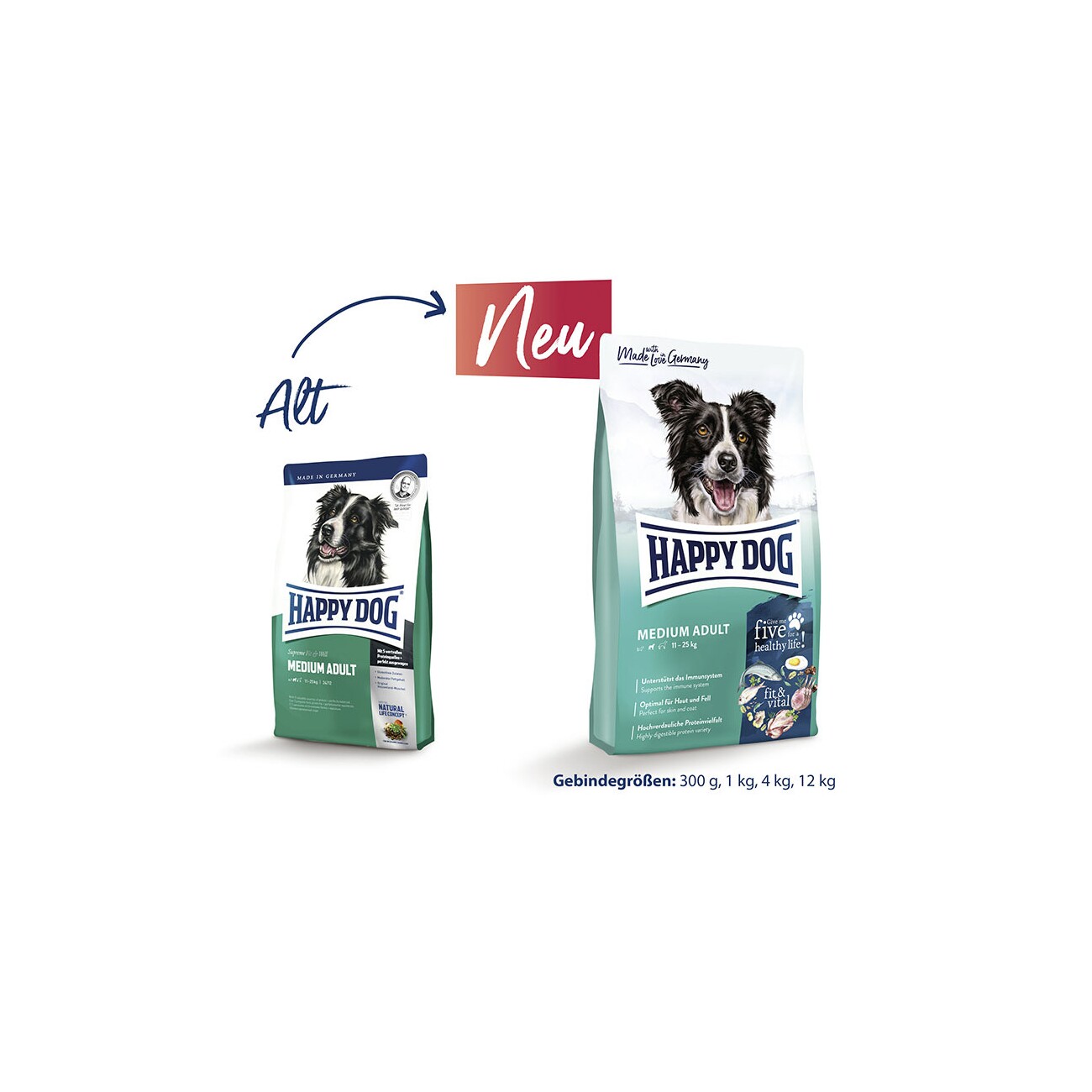 HAPPY DOG fit & vital Trockenfutter Hund Adult, Medium 4 kg