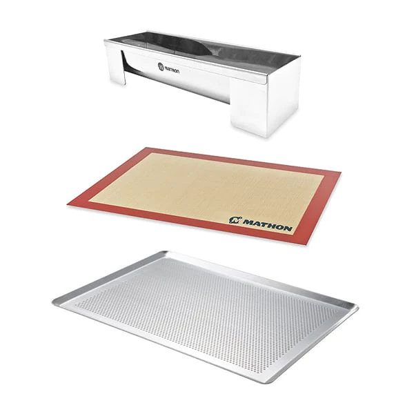 Gouttière à bûche démontable en inox avec plaque à pâtisserie et tapis