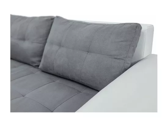 Canapé d'Angle Gauche 4 places Suzie Convertible en Simili et Microfibre - Blanc et Gris - L246 x 188 x 80cm - Loungitude
