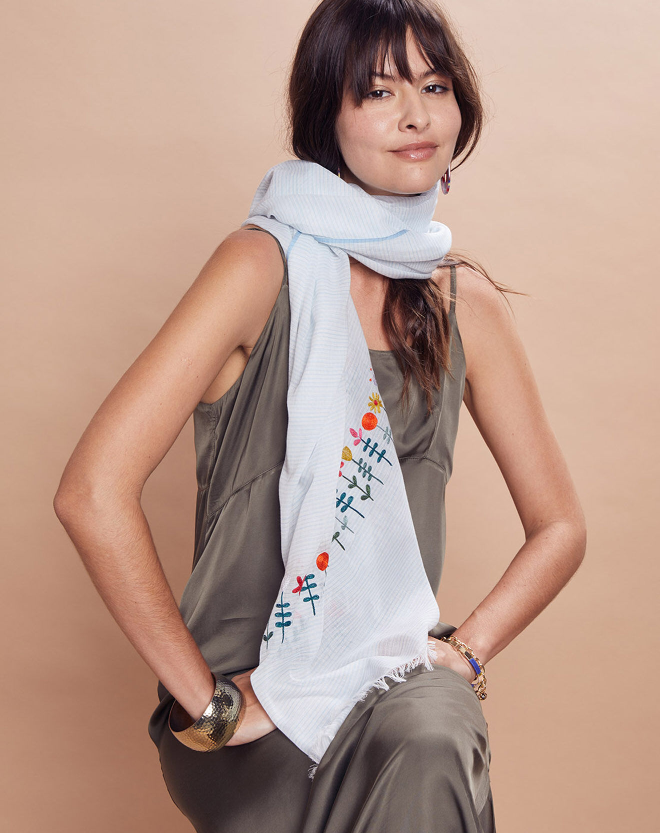 Inouitoosh Étole en Coton Lois blanche - 70x190 cm