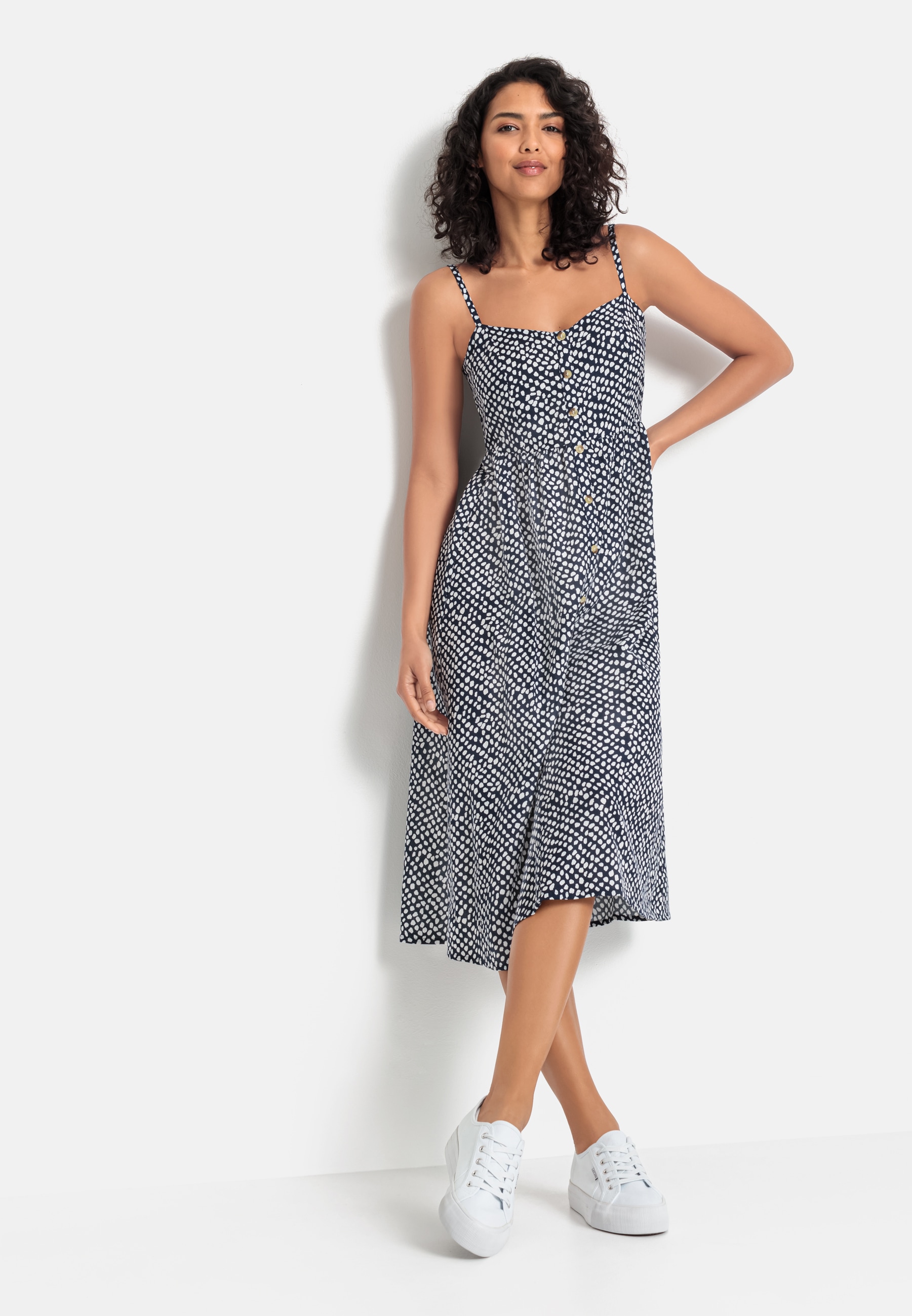 LASCANA Sommerkleid aus Leinenmix, Midikleid mit Zierknopfleiste, Strandkleid