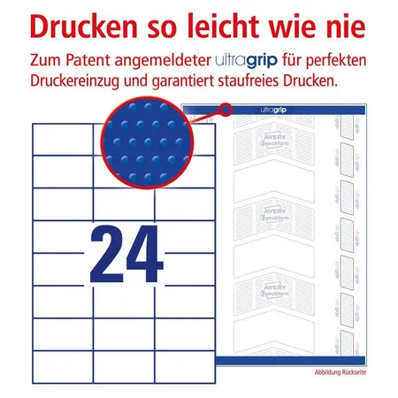 Avery Zweckform 3474 Universal-Etiketten,A4 mit ultragrip,Adressaufkleber 70 x 37 mm, 100 Bogen/2.400 Etiketten, weiß