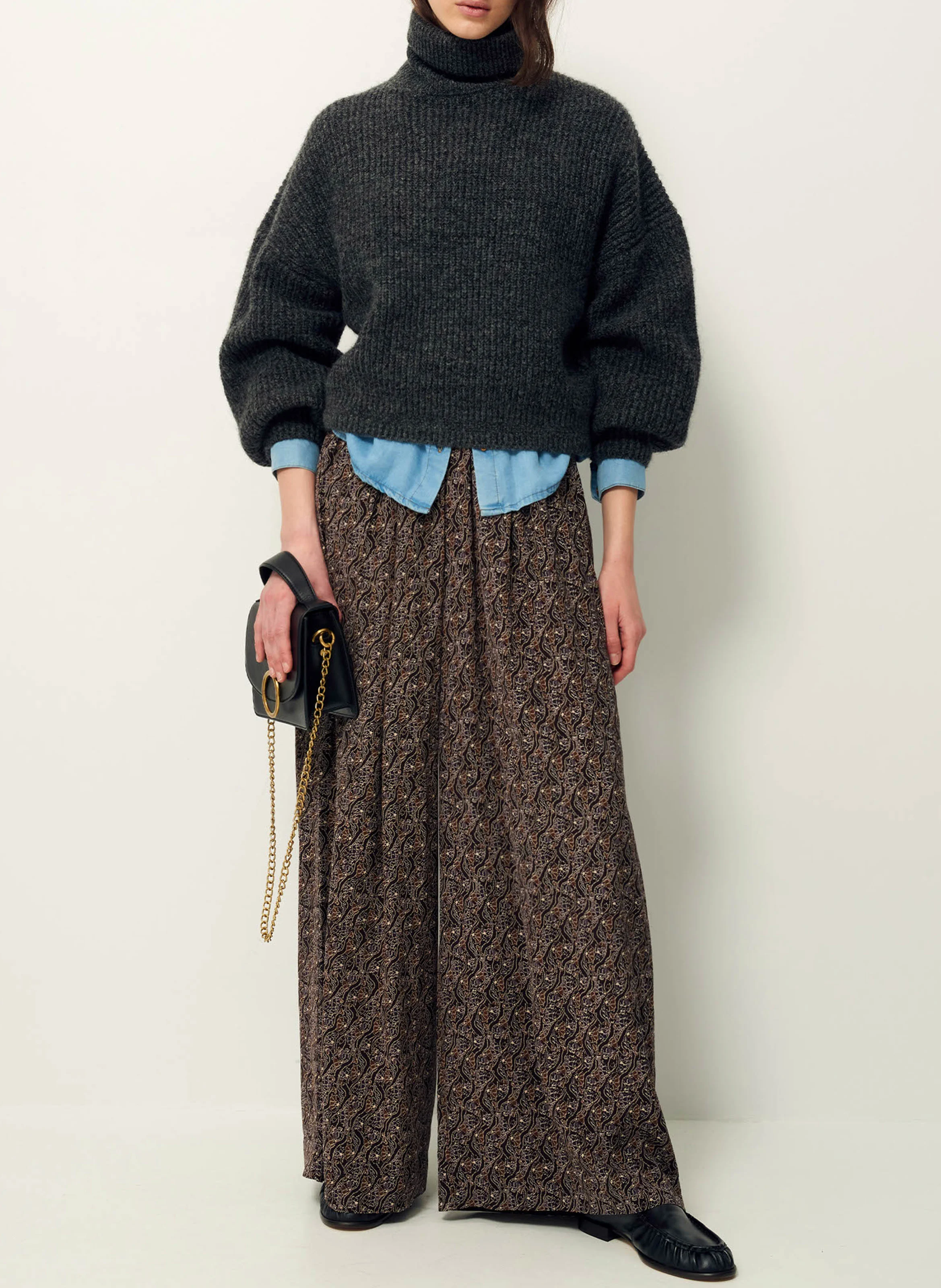 CHAGALL - Pantalon large en coton mélangé | Noir