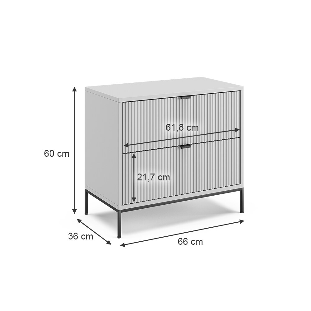 Vicco Nachtkommode Eliza 2er Set, Grau 66 x 36 cm, Nachttisch mit 2 Schubladen