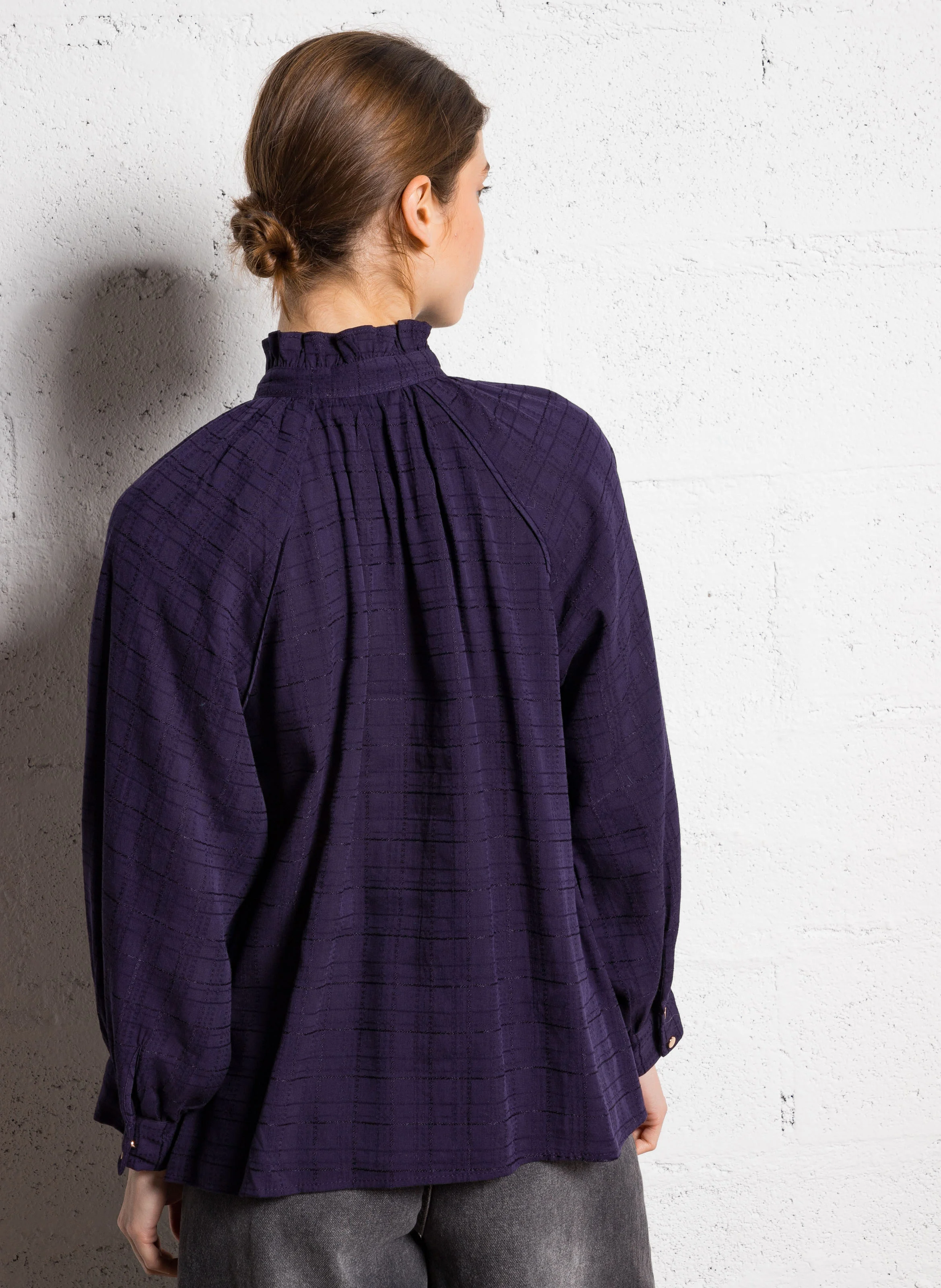 Chemise oversize col rond en coton mélangé | Violet
