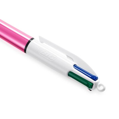 BIC 4 Couleurs Shine - 12 Stylos à bille 4 couleurs - corps rose métallisé