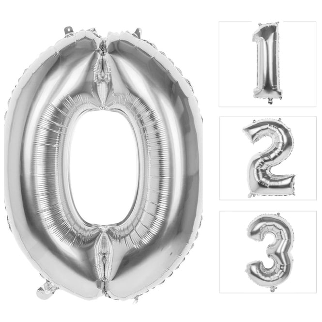 Folienballon - Silberne Zahl - 0 bis 9