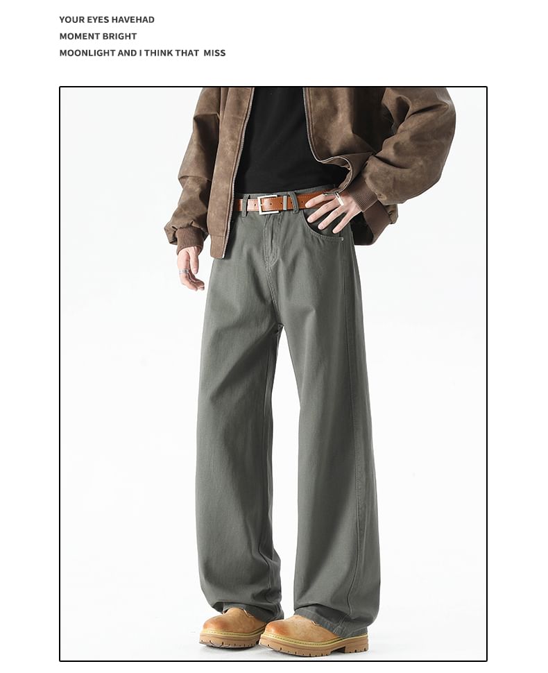 AXEN - Mid Rise Plain Straight Leg Broek