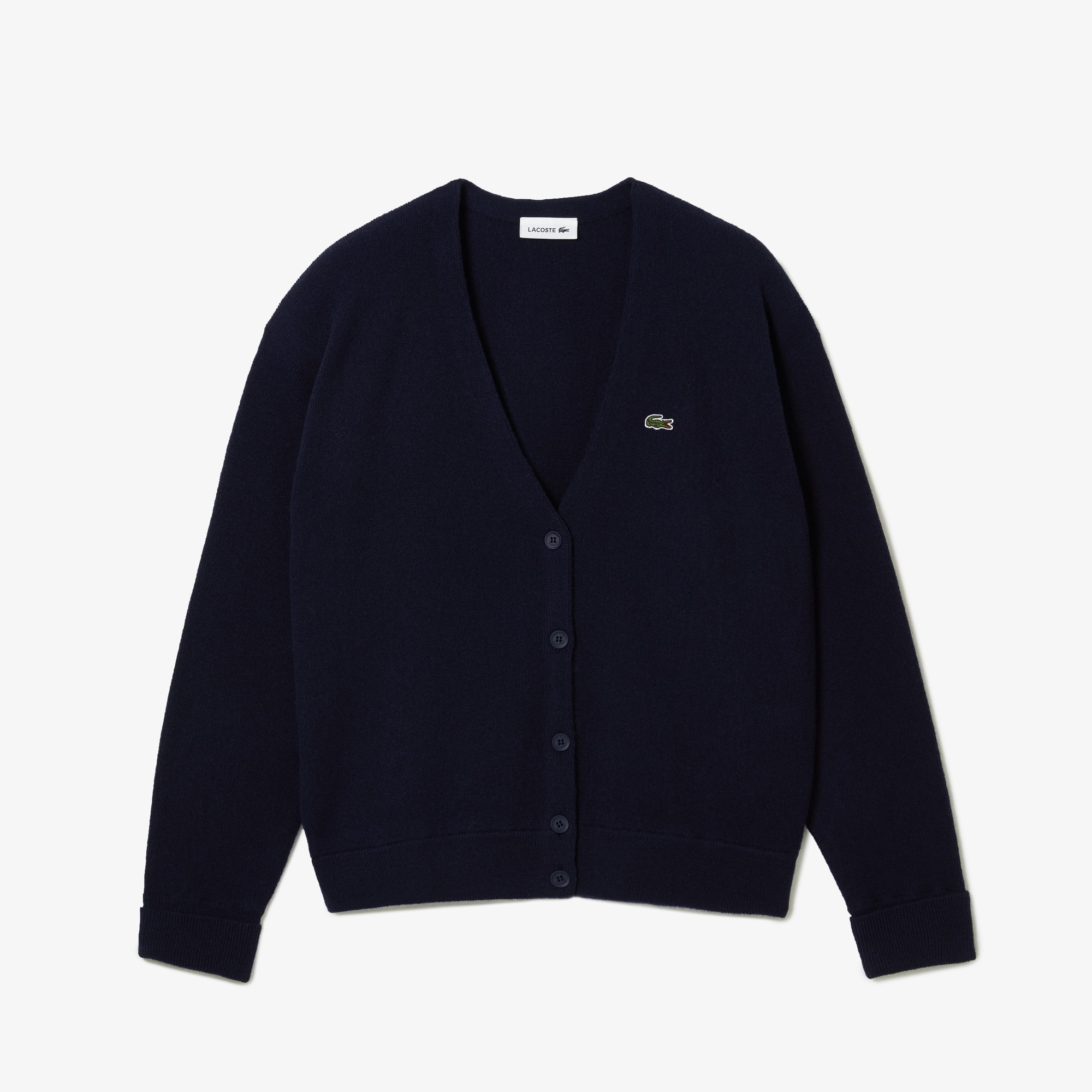 Cardigan femme Lacoste col en V en laine Pullovers - Bleu - Lacoste - Femme