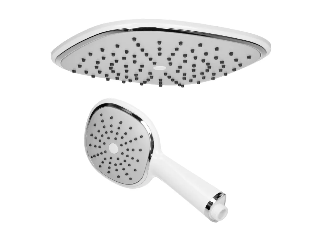 Set tête de douche avec pommeau de douche ovale blanc avec buses anti-calcaire