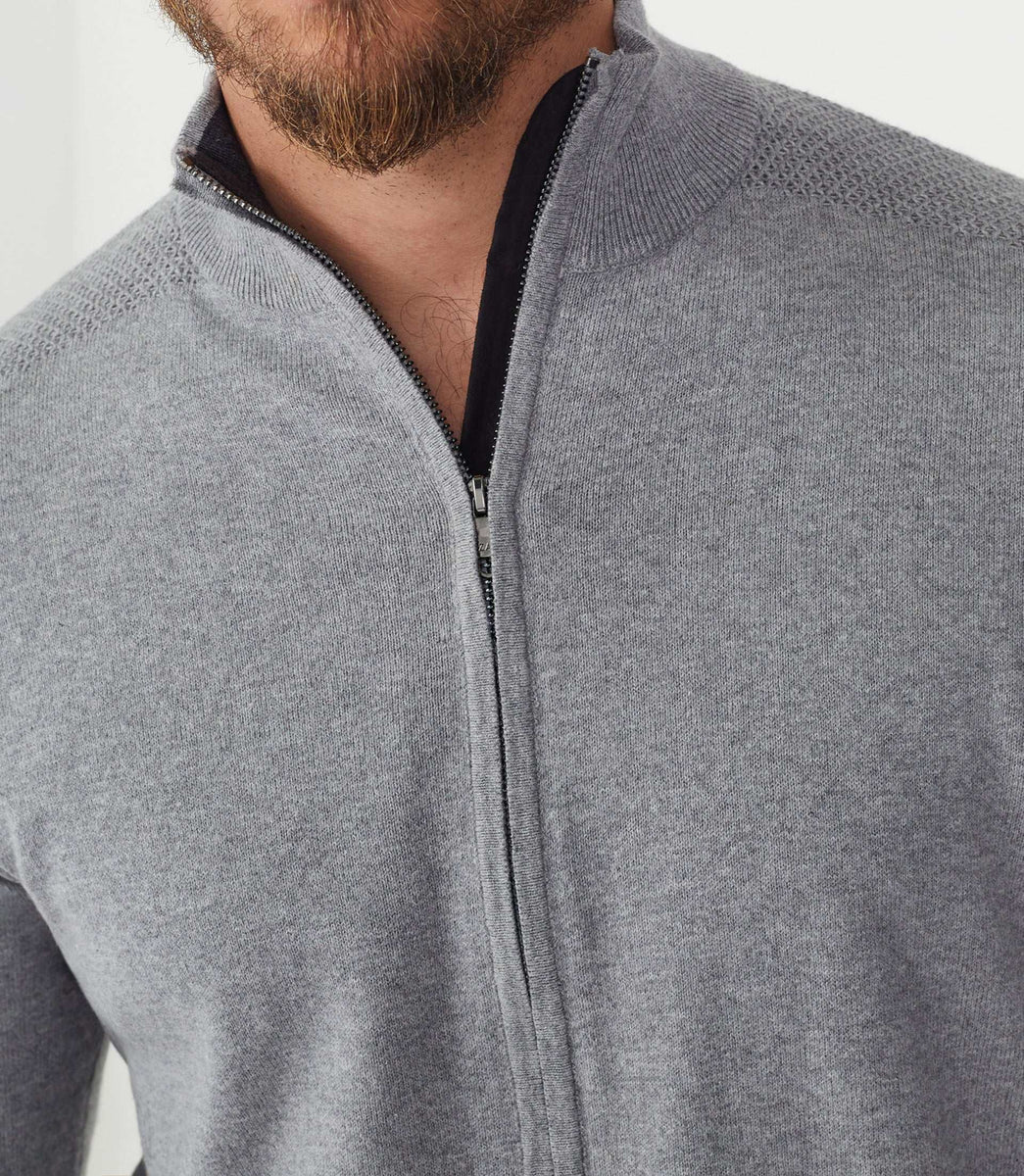 Pull full zippé cachemire gris-chiné 