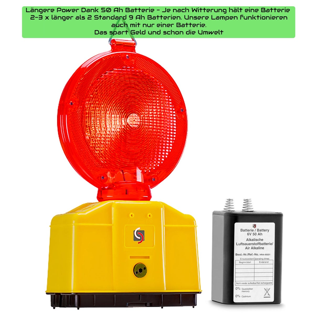 UVV Professionele Bouwplaatslamp, Rode LED, incl. 50Ah Lucht-Zuurstofaccu (1 accu inbegrepen)