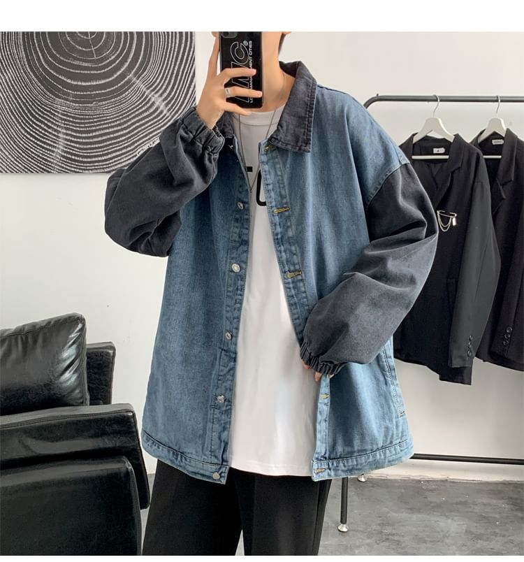 Lorencho - Gewassen denim jasje met kraag en knopen