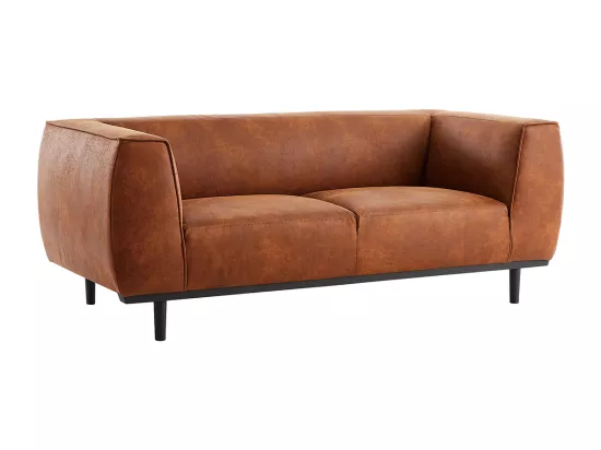 Canapé design 2-3 places en cuir aspect vieilli marron cognac MORRIS
