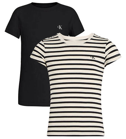 Calvin Klein T-shirts - 2er-Pack - Stripe Slim - Turteltaube/Ck