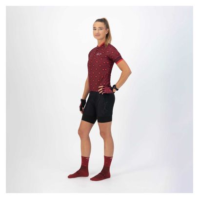Maillot Manches Courtes Velo Rogelli Hearts - Femme - Bordeaux/Rose