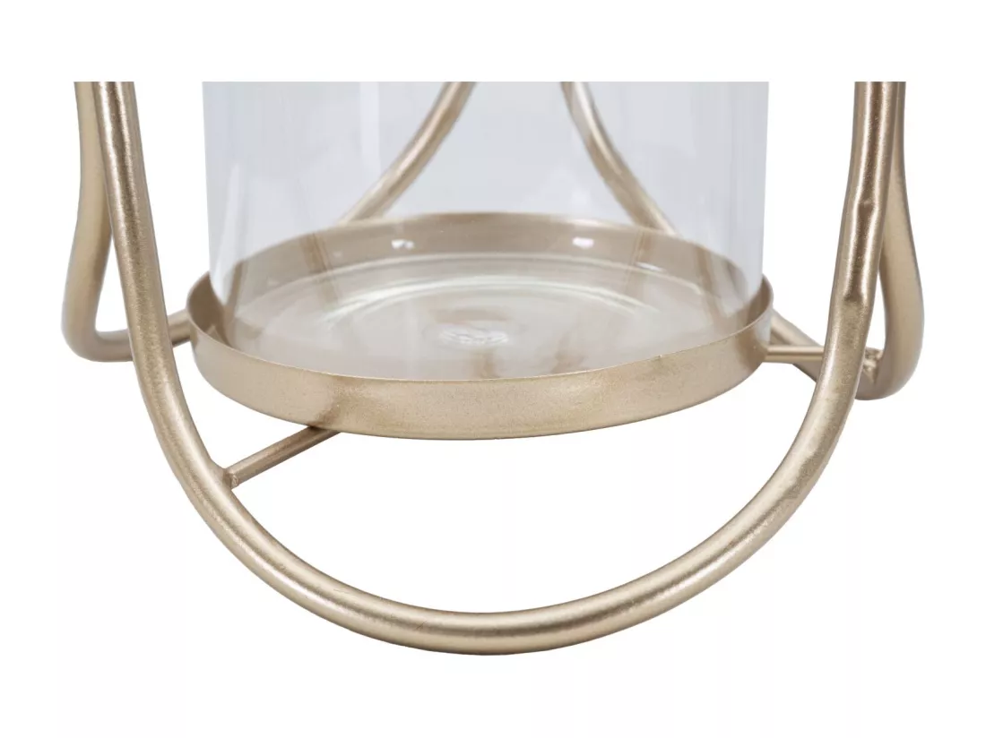 Support de Bougie en Métal Doré avec Coupelle en Verre - Porte-bougie Glox Dark Ø 16x21,5 cm, Design Géométrique Élégant avec Lignes Douces